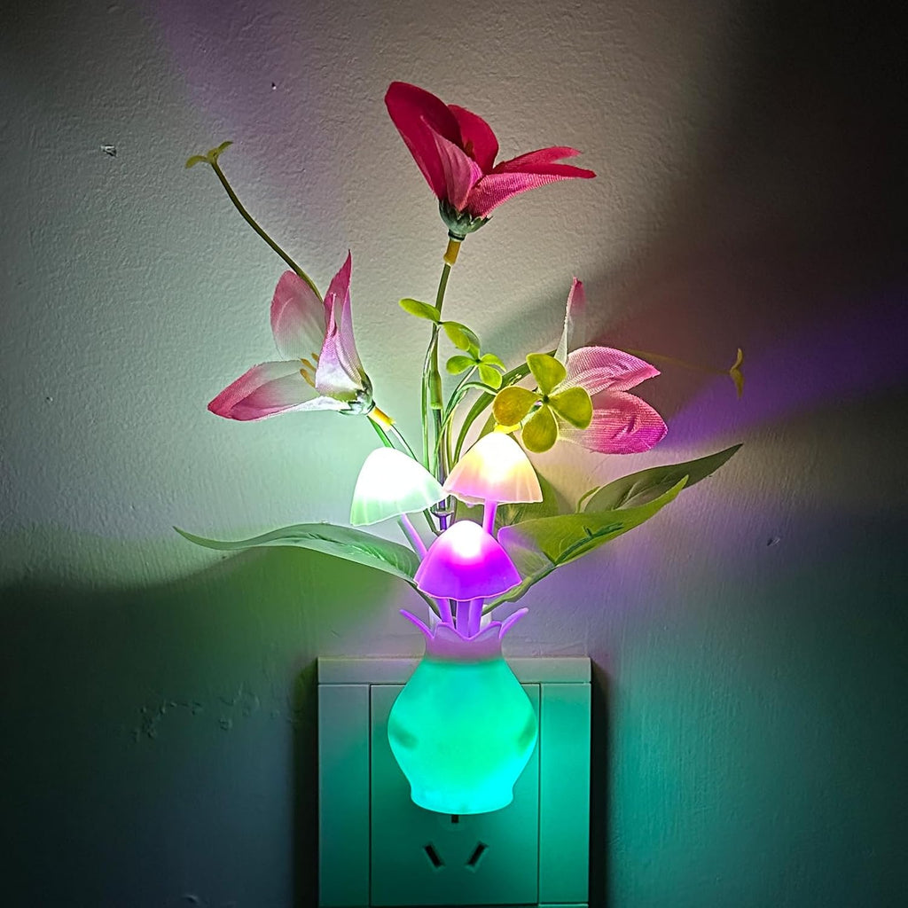 Plug-in Night Light with Auto Light Sensor, RGB LED Mushroom Night Light Wall Based Flower Lamp 1W Energy Efficient Nursery Nightlight…