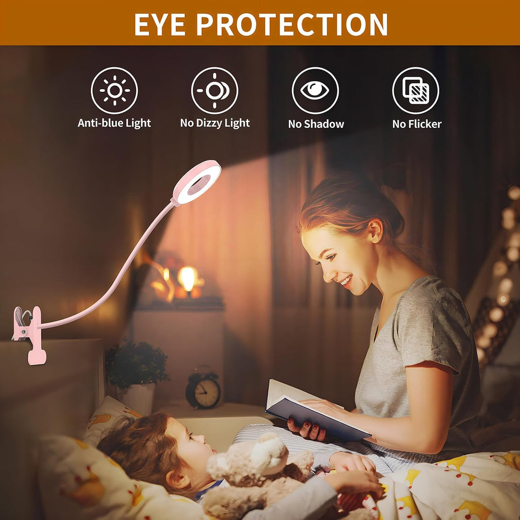 iZell Desk Lamp, [3 Color Modes & 10 Brightness] LED Reading Light with Clamp, Silicone Flexible Arm Book Light for Kids Reading Book in Be…