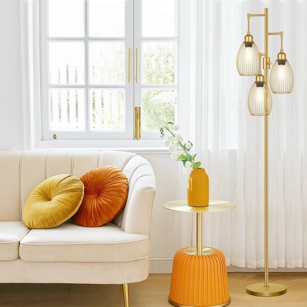 Dimmable Floor Lamp, 3 x 800LM LED Edison Bulbs Included, Farmhouse Industrial Floor Lamp Standing Tree Lamp with Elegant Teardrop Cage…