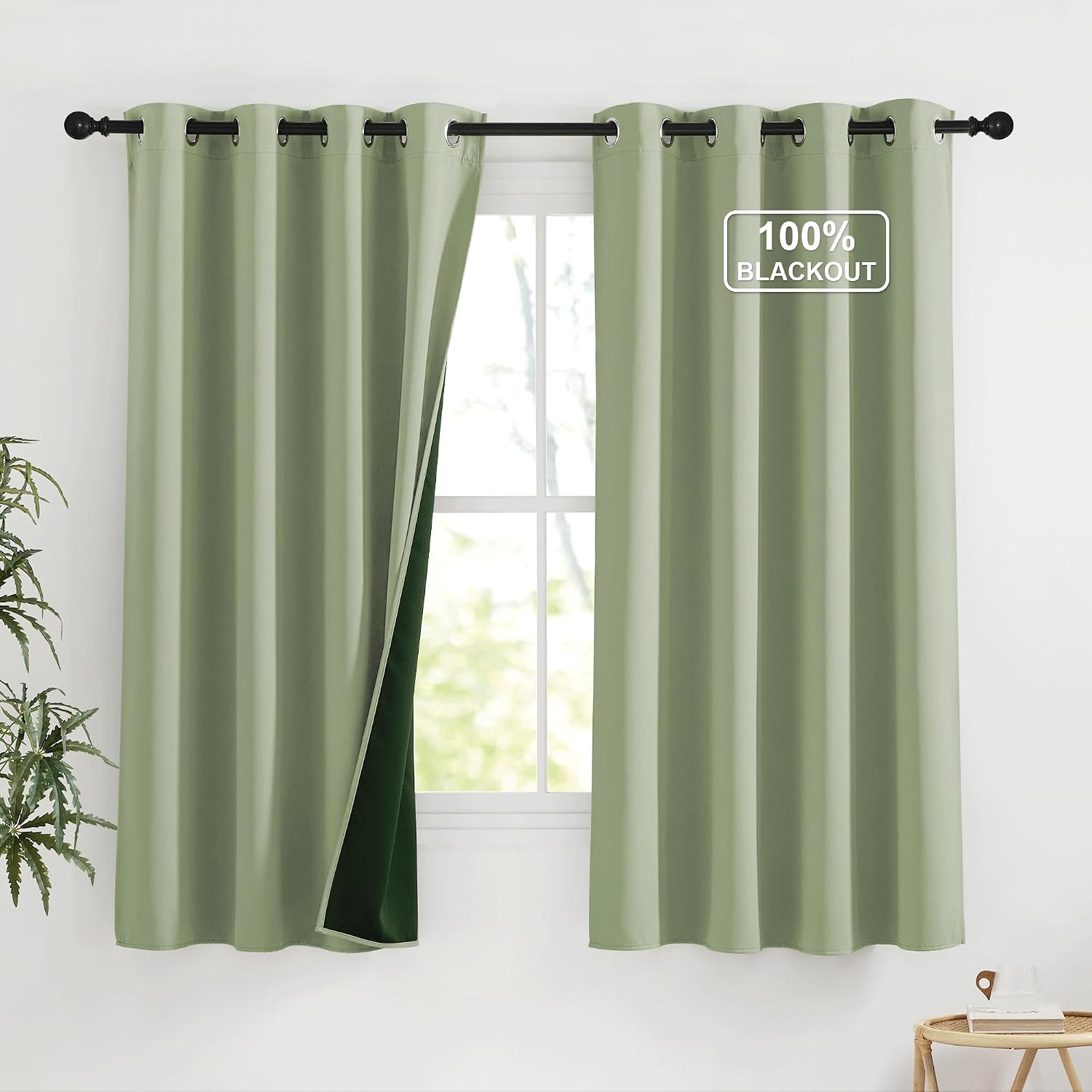 NICETOWN 100% Blackout Curtains for Living Room, Thermal Insulated Plylux Full Blackout Window Covering 63 inch 2 Panels, Grommet…