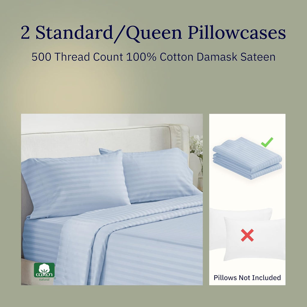 CALIFORNIA DESIGN DEN Soft & Silky 500 Thread Count 100% Cotton is Cool & Smooth, 2 Standard Size Pillow Cases Fits Standard & Queen…