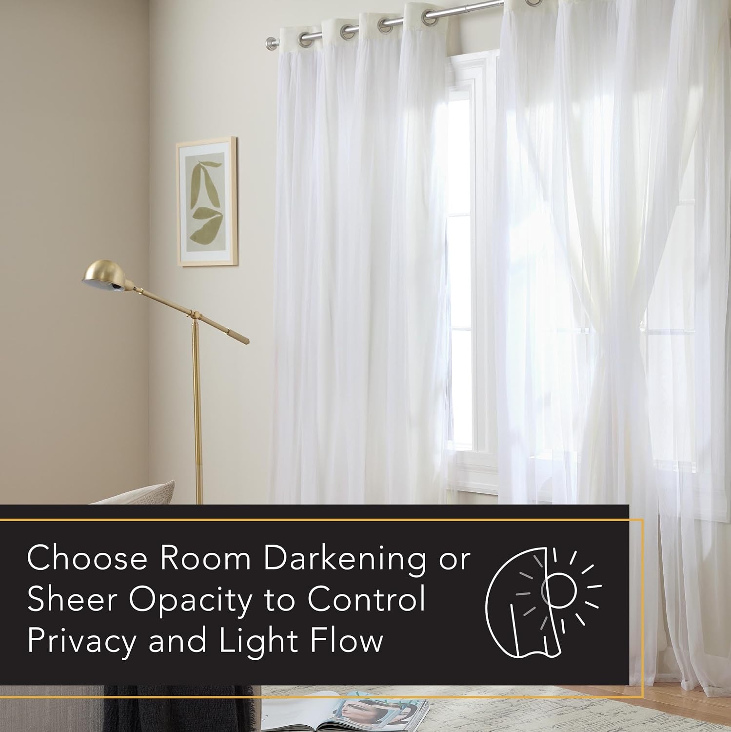 TOWN & COUNTRY LUXE Talia Double Layer Indoor Curtains, Sheer and Room Darkening Blackout, Grommet Top, Energy Efficient, 2-Pack Set…