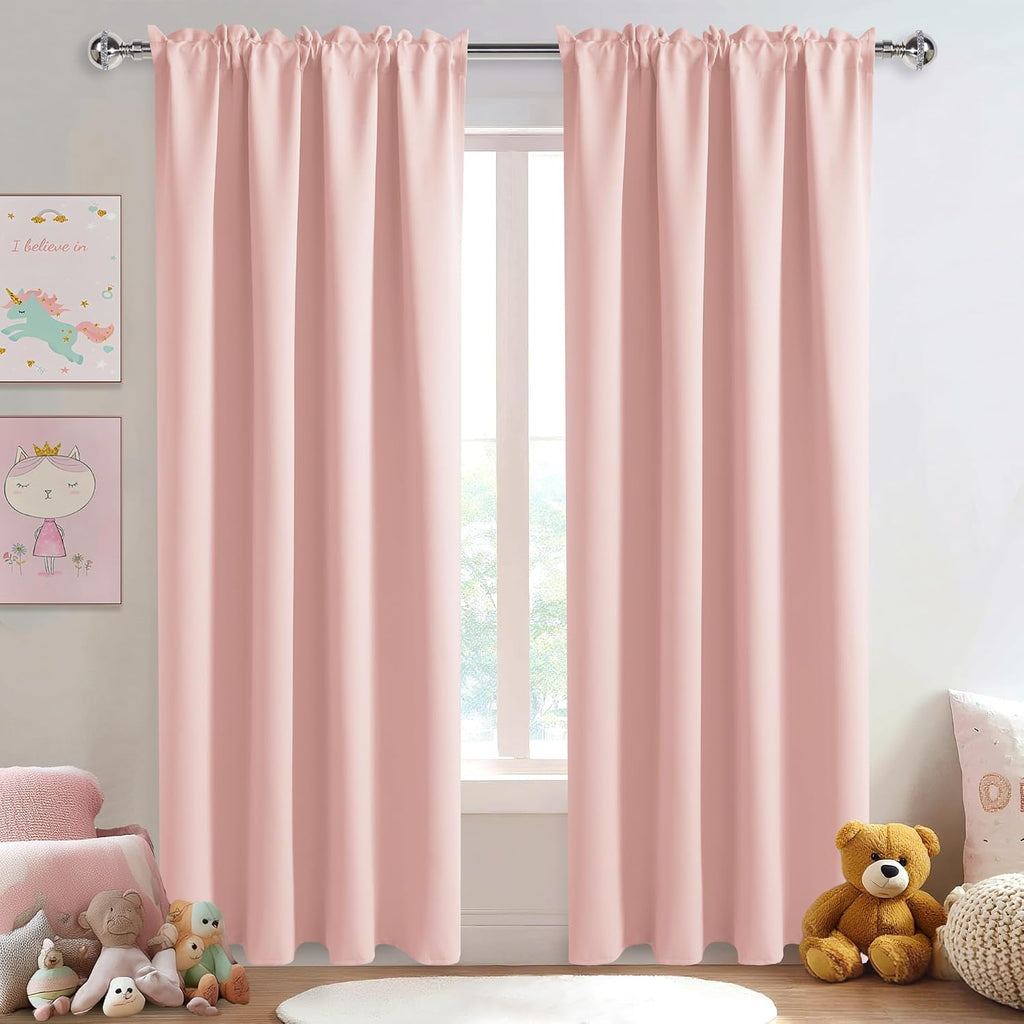 DWCN Blackout Curtains – Thermal Insulated, Energy Saving & Noise Reducing Bedroom and Living Room Curtains, Blush Pink, W 52x L 84 Inch…