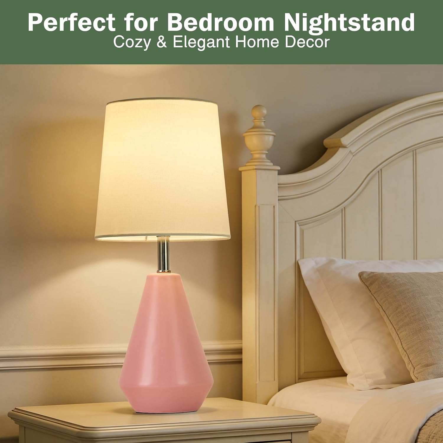 Small Bedside Table Lamp for Bedroom-Reading Desk Lamp Set of 2, with 3 Color Temperatures,15.5" Nightstand Ceramic Lamp with Fabric Shade…