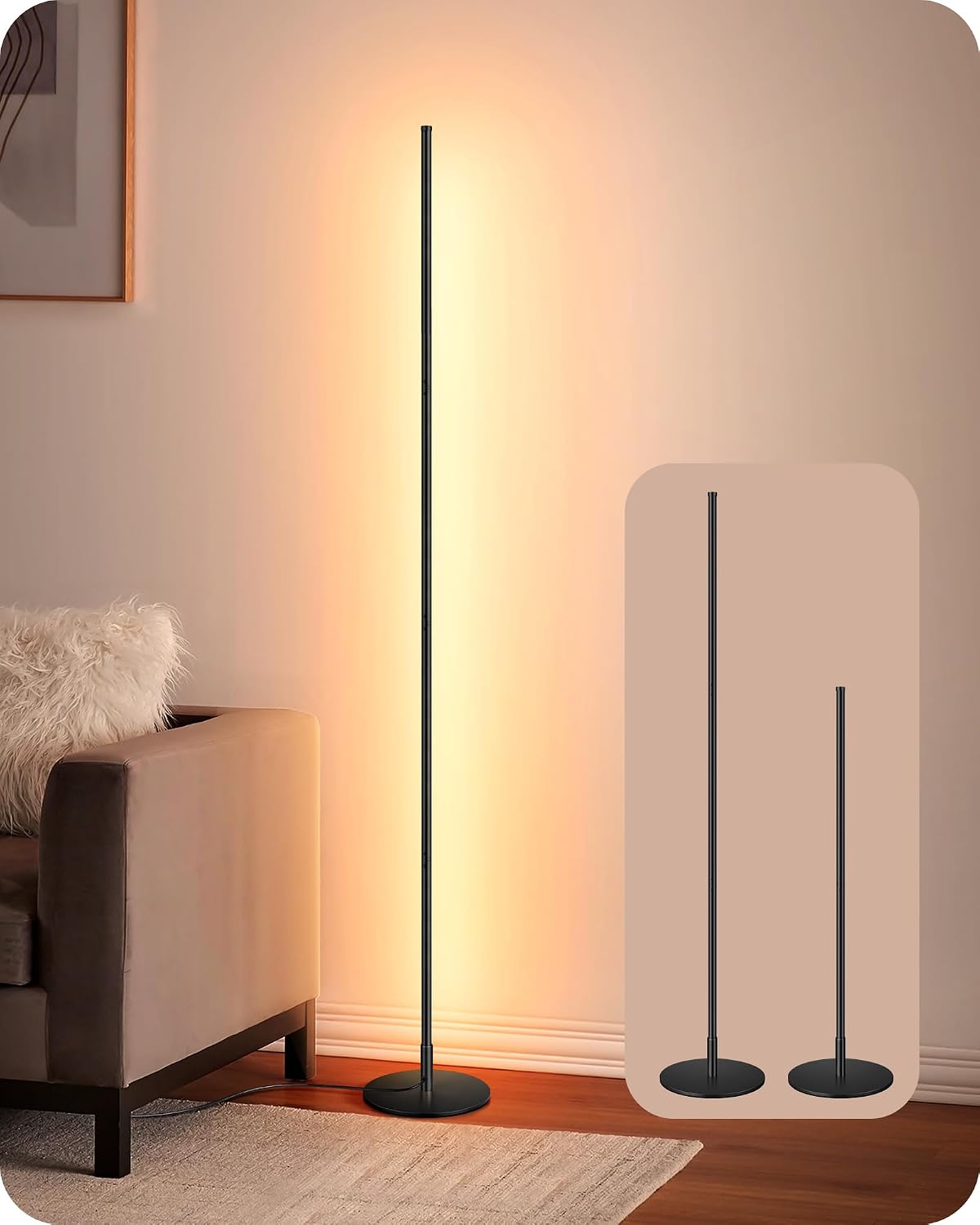 Edishine LED Corner Floor Lamp, 57.5" Minimalist Dimmable Sleek Light, Adjustable Height, Standing Tall Floor Lamps for Living Room, Bedroo…