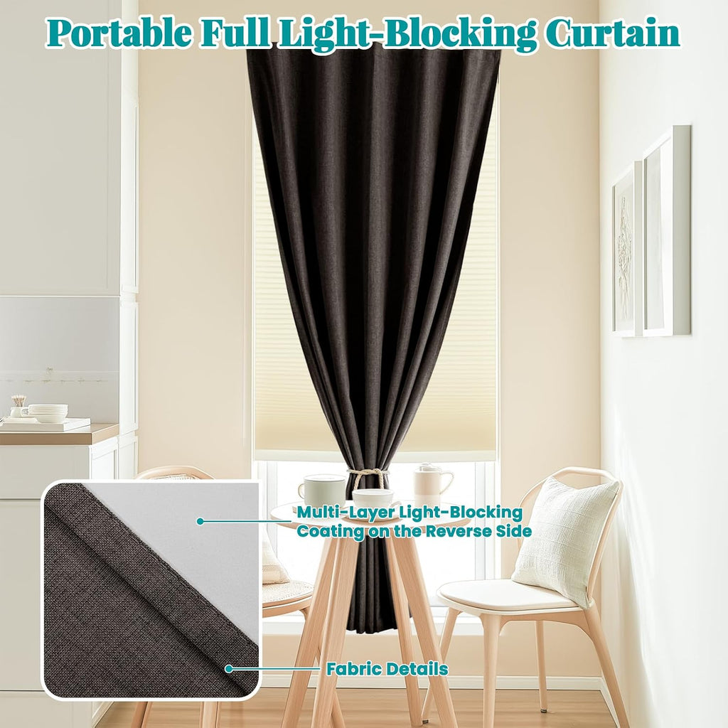 100% Blackout Self Adhesive Portable Curtains for Bedroom Easy to Install Window Thermal Lnsulated Kitchen Room Darkening Small Window…