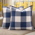 decorUhome Summer Buffalo Plaid Check Throw Pillow Covers 16x16 Set of 2 Outdoor Linen Decorative Farmhouse Gingham Pillow Covers with Stit…