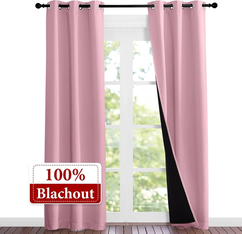 Nicetown Crystal Pink Full Shade Curtain Panels, 37" Wide x 80" Long, Pair of Thermal Insulated & Energy Efficiency Blackout Curtains for L…