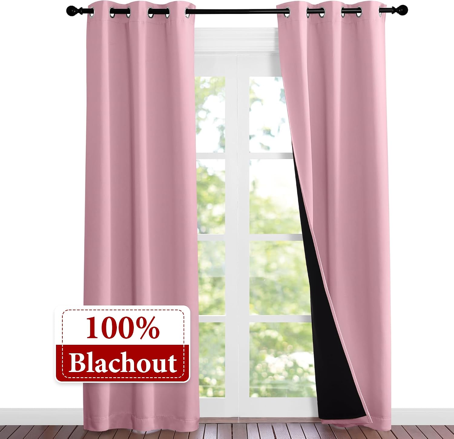 Nicetown Crystal Pink Full Shade Curtain Panels, 37" Wide x 80" Long, Pair of Thermal Insulated & Energy Efficiency Blackout Curtains for L…