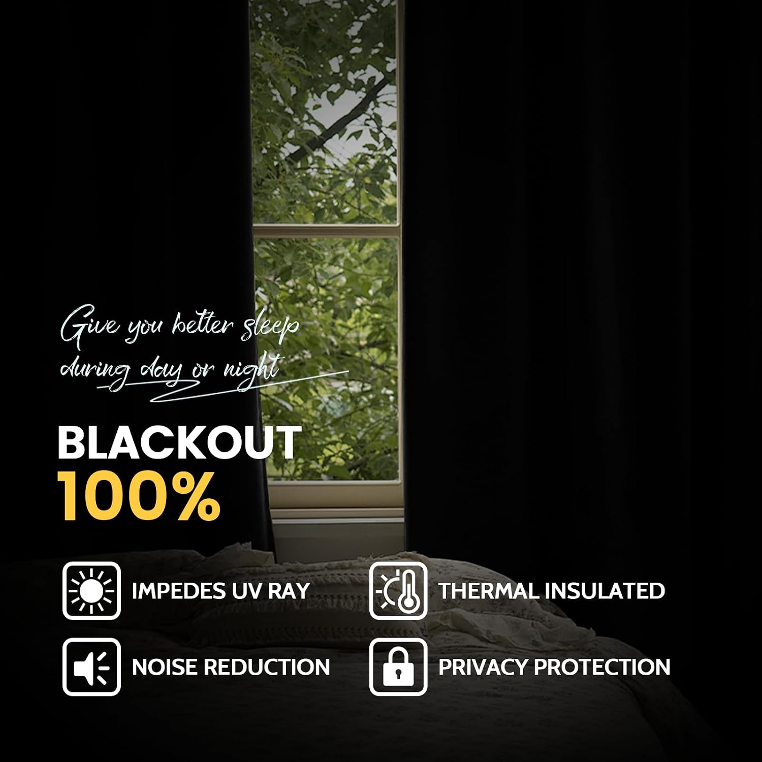 Yakamok 100% Blackout Curtain Panels 63 inches Cold and Light Blocking Drapes for Nursery, 2 Thick Layers Thermal Insulated Draperies (2 Pi…