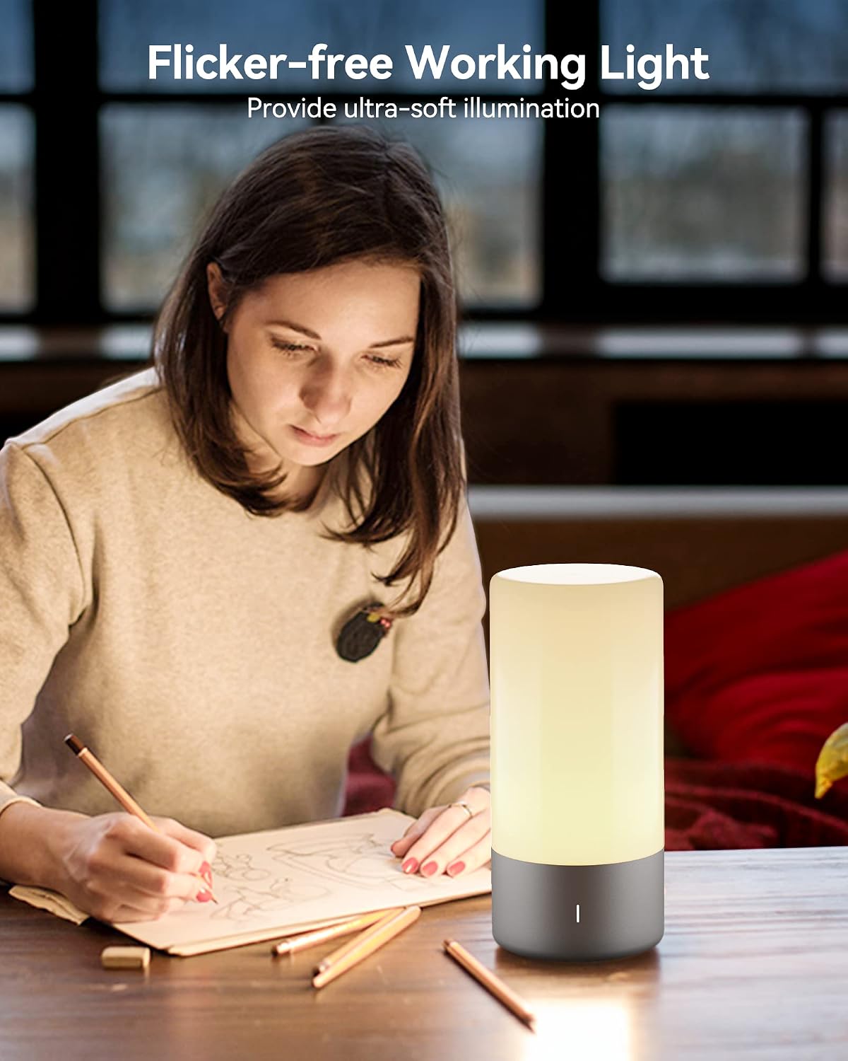 ROOTRO Table Lamp, [Advanced] Bedside Touch Control Lamp for Bedroom 3 Level Dimmable Warm White Lights with 256 RGB Color Mode Modern…