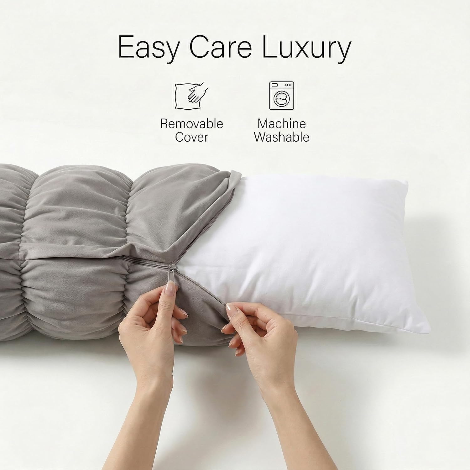 Ailuteie Pat. Pend.Long Bed Pillow for Adults and Side Sleepers with Segmented Design, Soft Velvet Body Pillow with Removable Washable Pill…