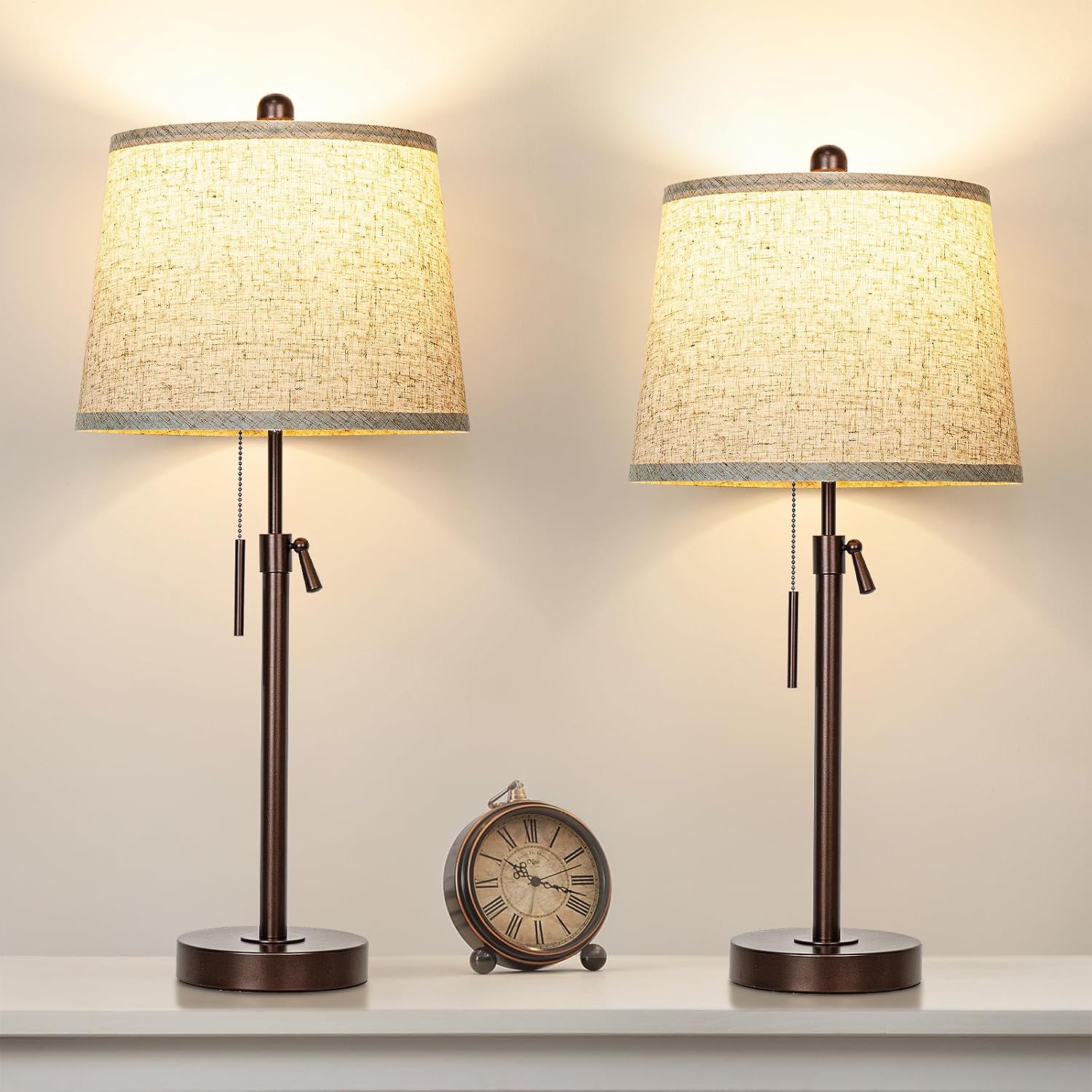 Table Lamps Set of 2, 22" to 30"Adjustable Height Bedside Lamps for Living Room 3 Color Temperatures Tall Nightstand Lamps Modern Brown…