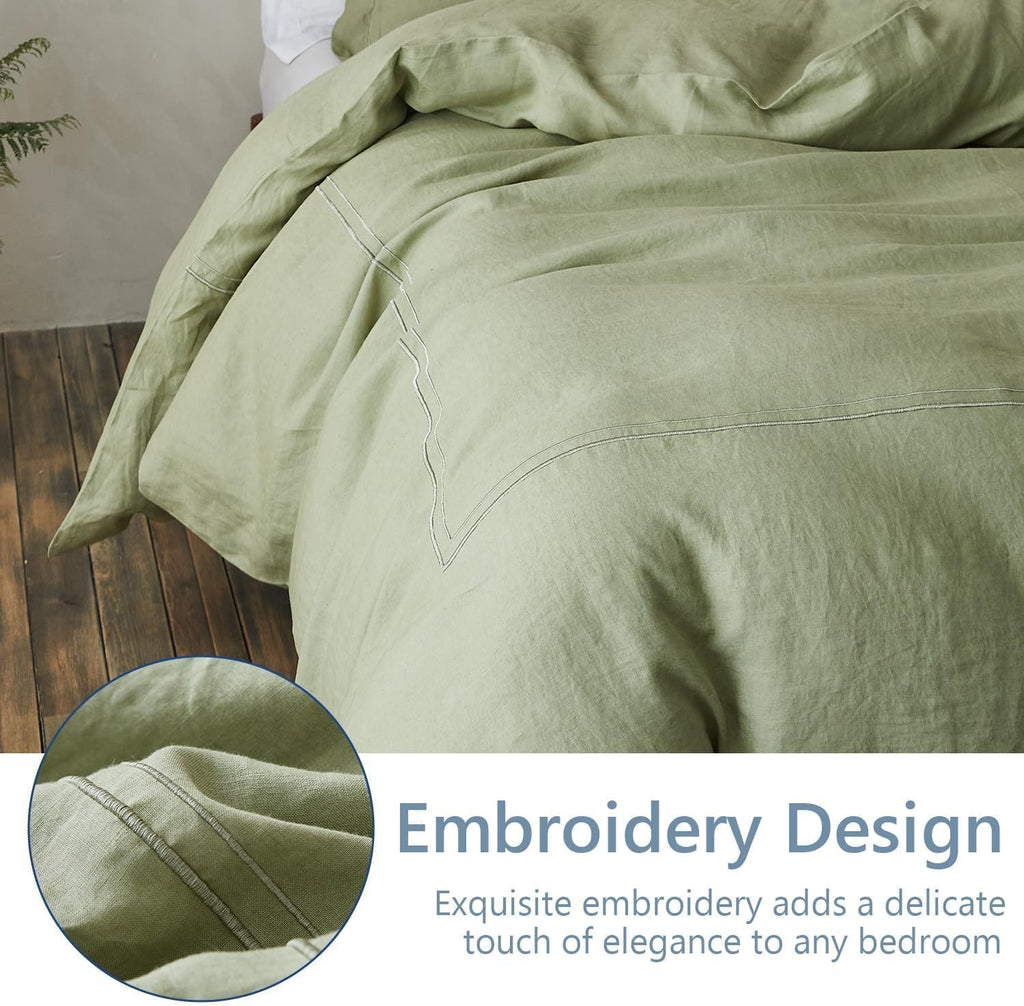 Simple&Opulence 100% Washed Linen Duvet Cover Set 88"x92" - 3 Pieces Soft Farmhouse Comforter Set Double Embroidered with Button Closure…