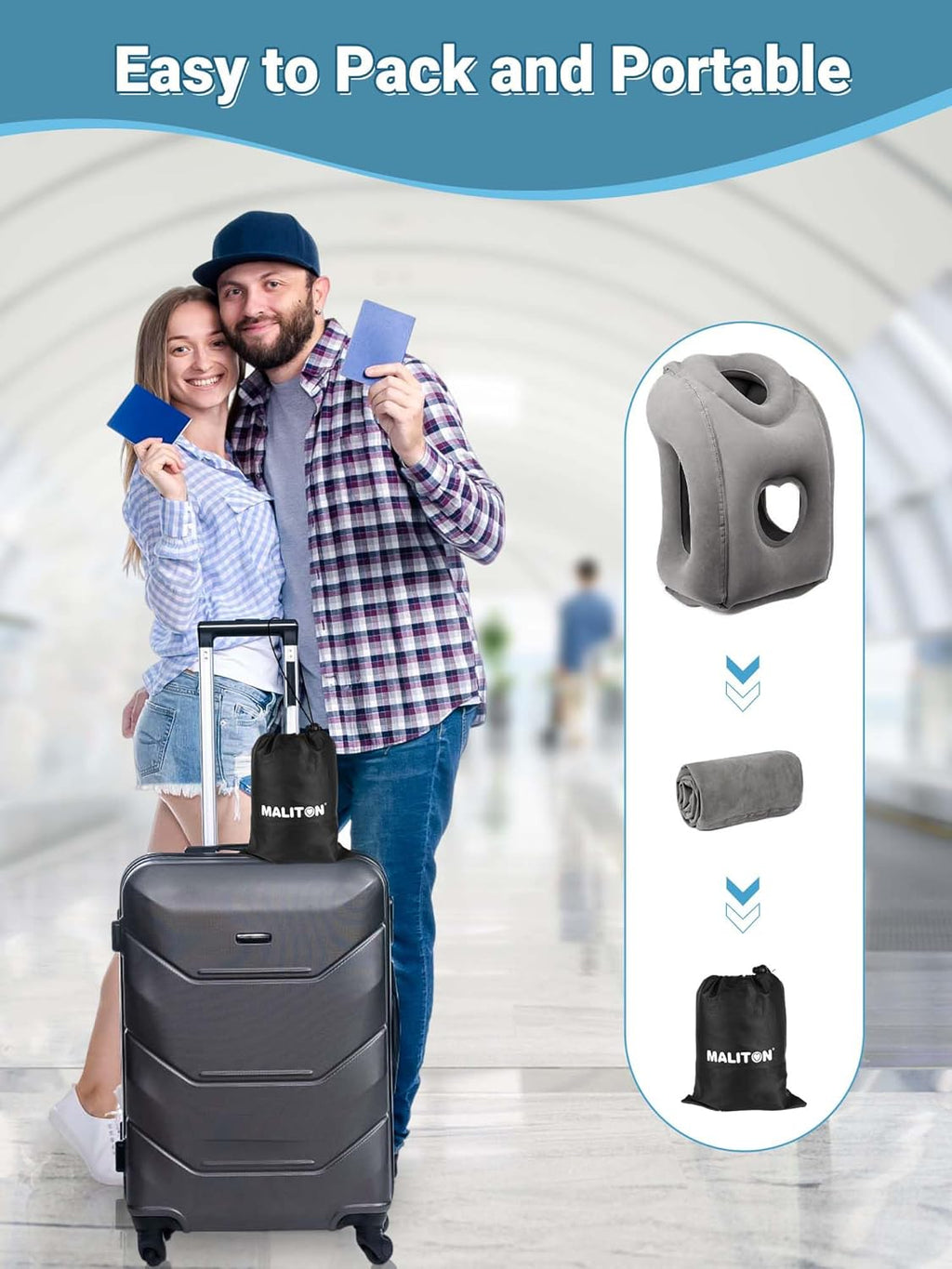 Maliton Inflatable Travel Pillow for Airplane Comfortable Sleeping to Relieve Neck and Shoulder Pain, Support Head Inflatable Pillow for…