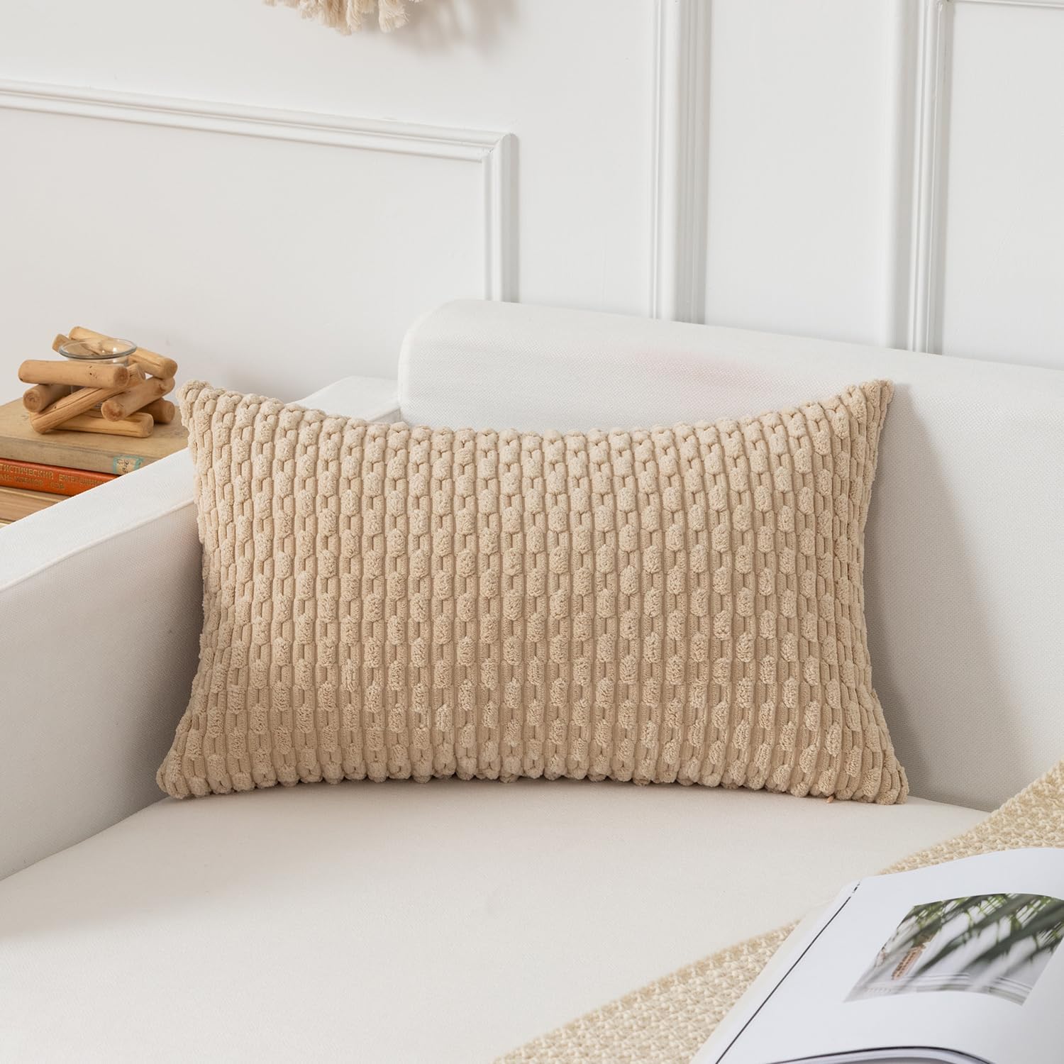 KevinTextile Kevin Textile 12x20 Inch Pillow Cover 1 Pack Boho Decorative Soft Striped Corduroy Lumbar Farmhouse Solid Color Accent Rectang…