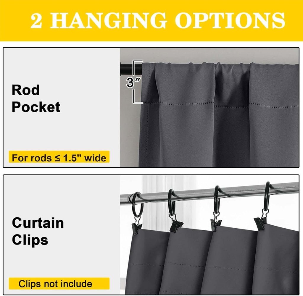 WelvetBLK Grey Room Darkening Curtains for Bedroom Living Room 45 Inch Length 2 Panels Set, Soft Solid Thermal Insulated Rod Pocket Short C…