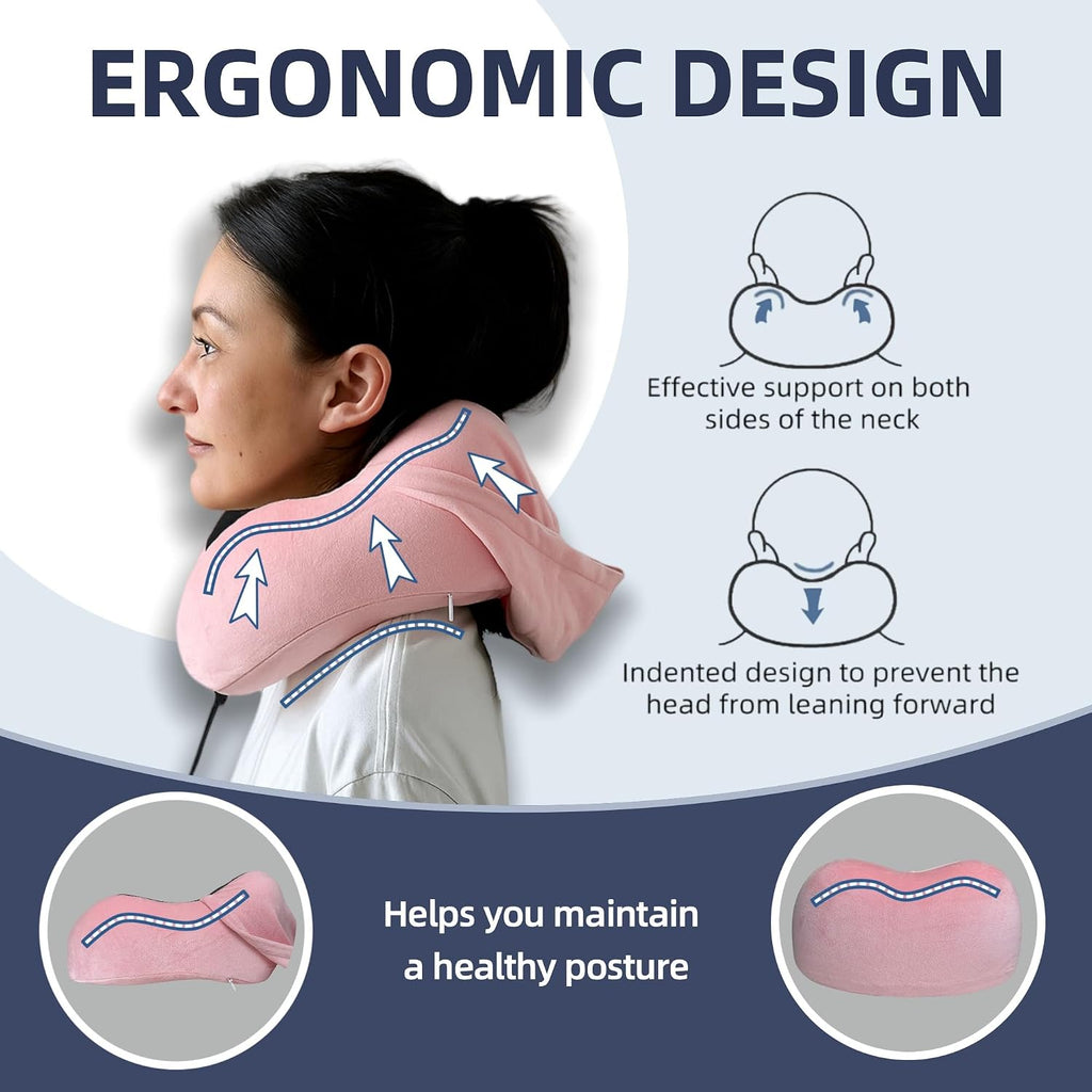 Travel Pillow with Extra Large Hood for Airplane Long Flights Privacy and Comfort Memory Foam with Velvet Cover for Road Trip Head&Neck…