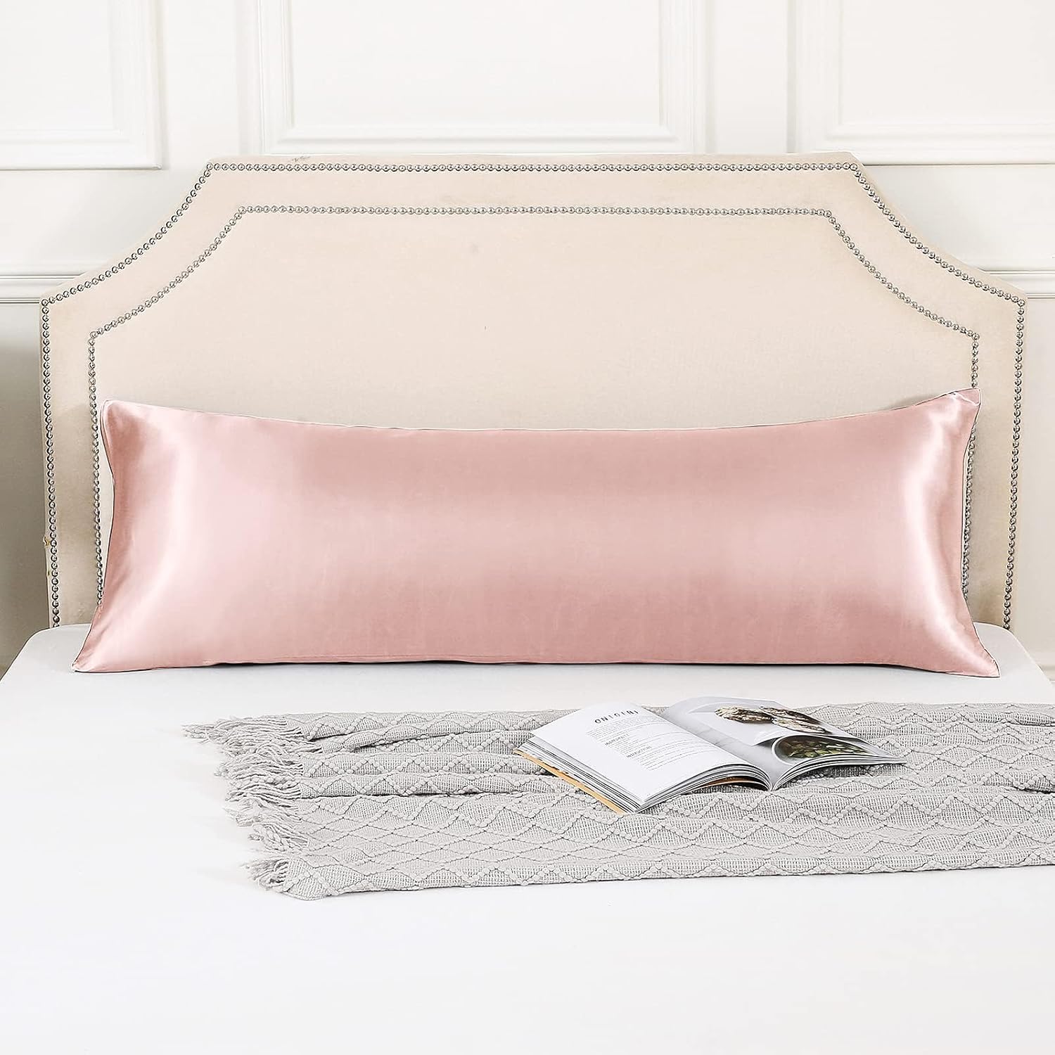 Huxmeyson Body Pillow with Satin Pillowcase, Body Pillow for Adults, Removable Cover, Pink (20"x54") Pink