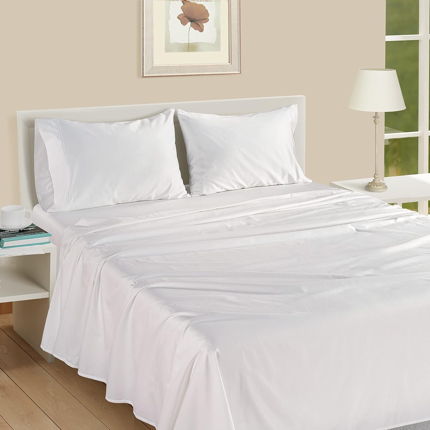 LaneLinen LANE LINEN King Size Pillow Case Set of 2 100% Egyptian Cotton Cases Sateen White Cooling Cover - Perfect for Home Hotels & Hospi…