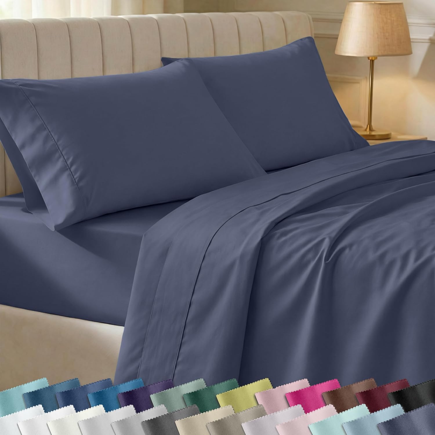 CaliforniaDesignDen California Design Den Soft 100% Cotton King Size Bed Sheets Set, 400 TC Good Housekeeping Award Winner, Smooth Sateen F…