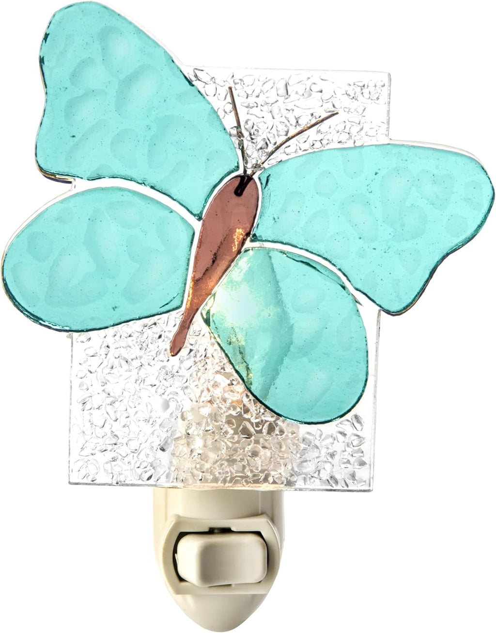 J Devlin Glass Art Stained Glass Butterfly Night Light, Aqua Blue, Decorative Fused Glass Plug-in Nightlight for Bedroom, Bathroom…