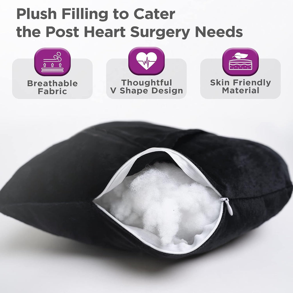 Zomaple Open Heart Surgery Pillow + Gel Pack, Black – Eases Chest Pressure for Calmer Rides & Rest – Hot/Cold Comfort, Torso Support…