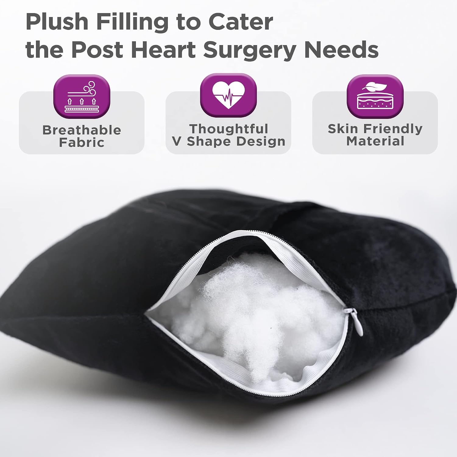 Zomaple Open Heart Surgery Pillow + Gel Pack, Black – Eases Chest Pressure for Calmer Rides & Rest – Hot/Cold Comfort, Torso Support…