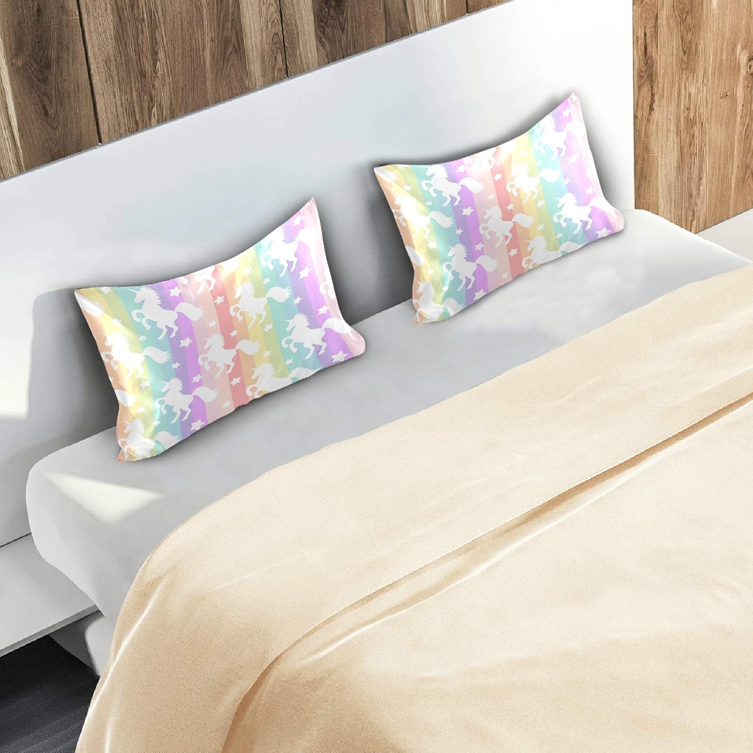 Blueangle Rainbow Unicorn Stripe Satin Pillowcase for Hair and Skin Silk Pillowcase, King Size(20x40 inches) - Satin Pillow Covers with…