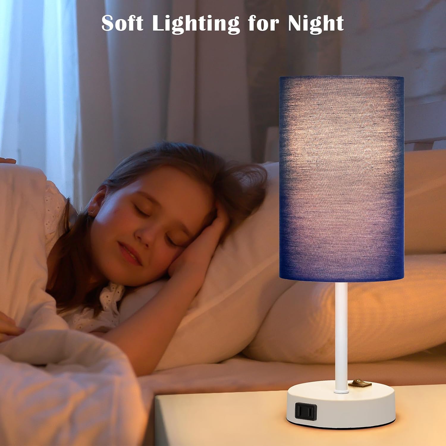 ZJOJO Table Lamp for Bedroom Set of 2, Bedside Small Lamps with 3 Way Dimmable Rocker Switch and AC Outlet, Nightstand Desk Lamp with…