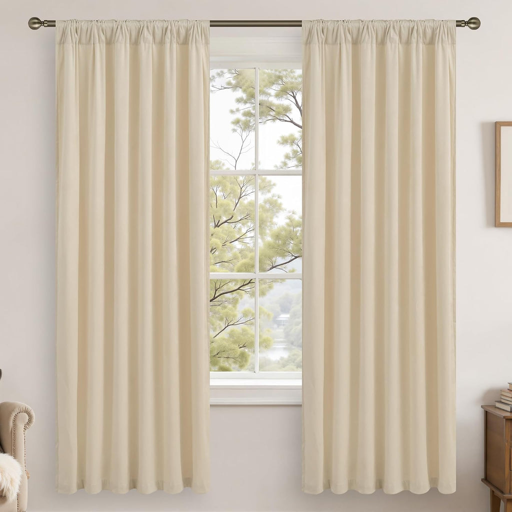 Lamit Beige Velvet Panels for Living Room 72 Inches Long, Elegant Thermal Insulated Soundproof Curtains Room Darkening Back Tab and Rod Poc…