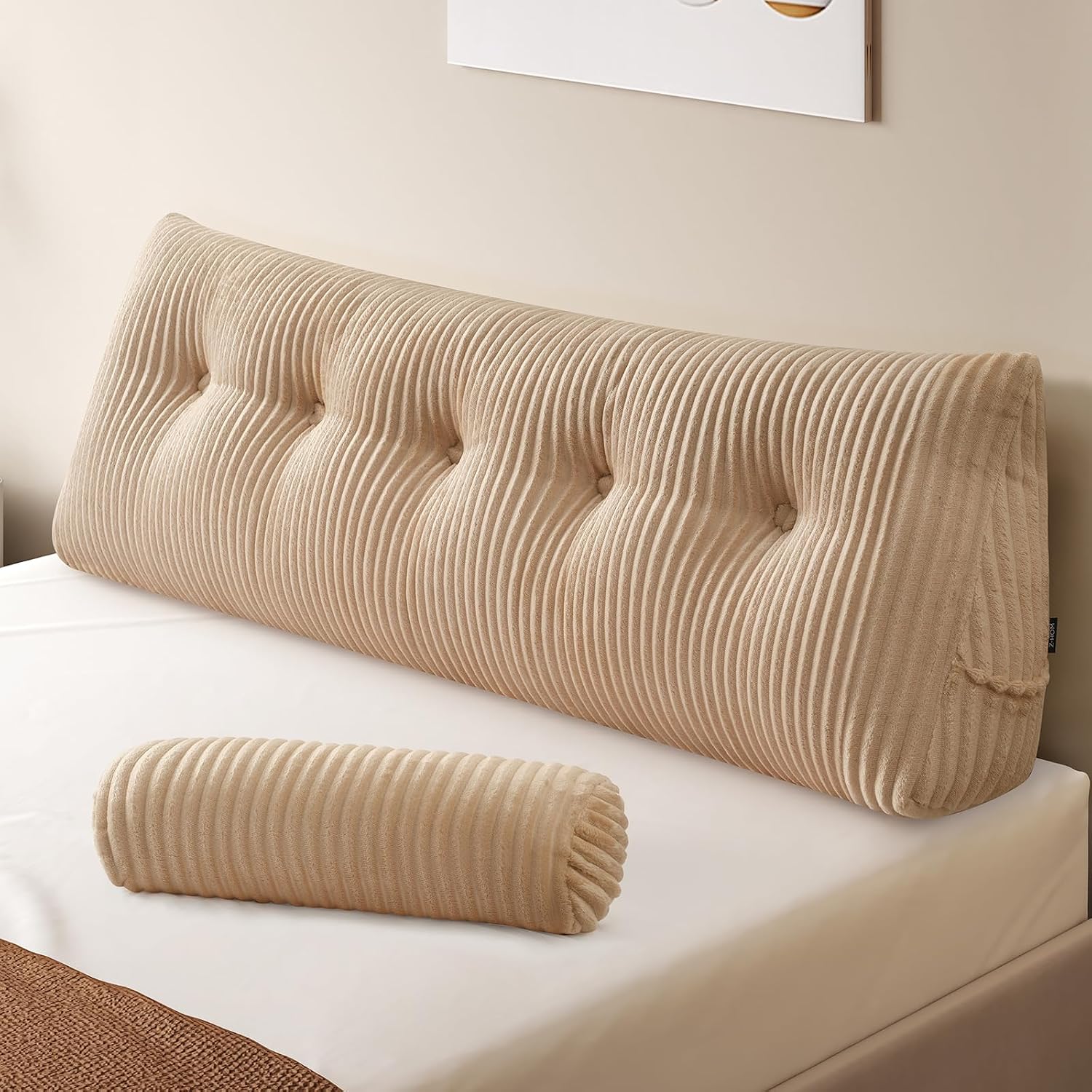 Z-Hom Large Wedge Pillow Headboard, Queen Triangular Headboard Pillow, Reading Pillow Bed with a Roll Pillow for Bed Sitting Up Sleeping, B…