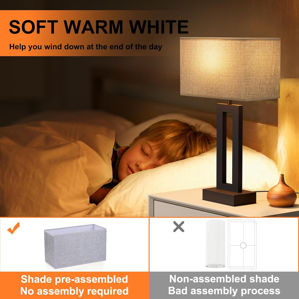 Seealle Nightstand Table Lamps for Bedrooms Set of 2 - Touch Bedside Lamp with USB C+A, 3 Way Dimmable Living Room End Tables 2, Modern…