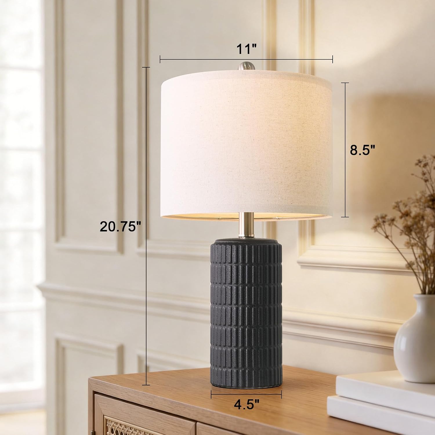 PoKat Small Table Lamps Set of 2 for Bedroom, 20.75'' Matte-Textured Farmhouse Ceramic Bedside Lamps for Night Stands, Stone-Like Modern…