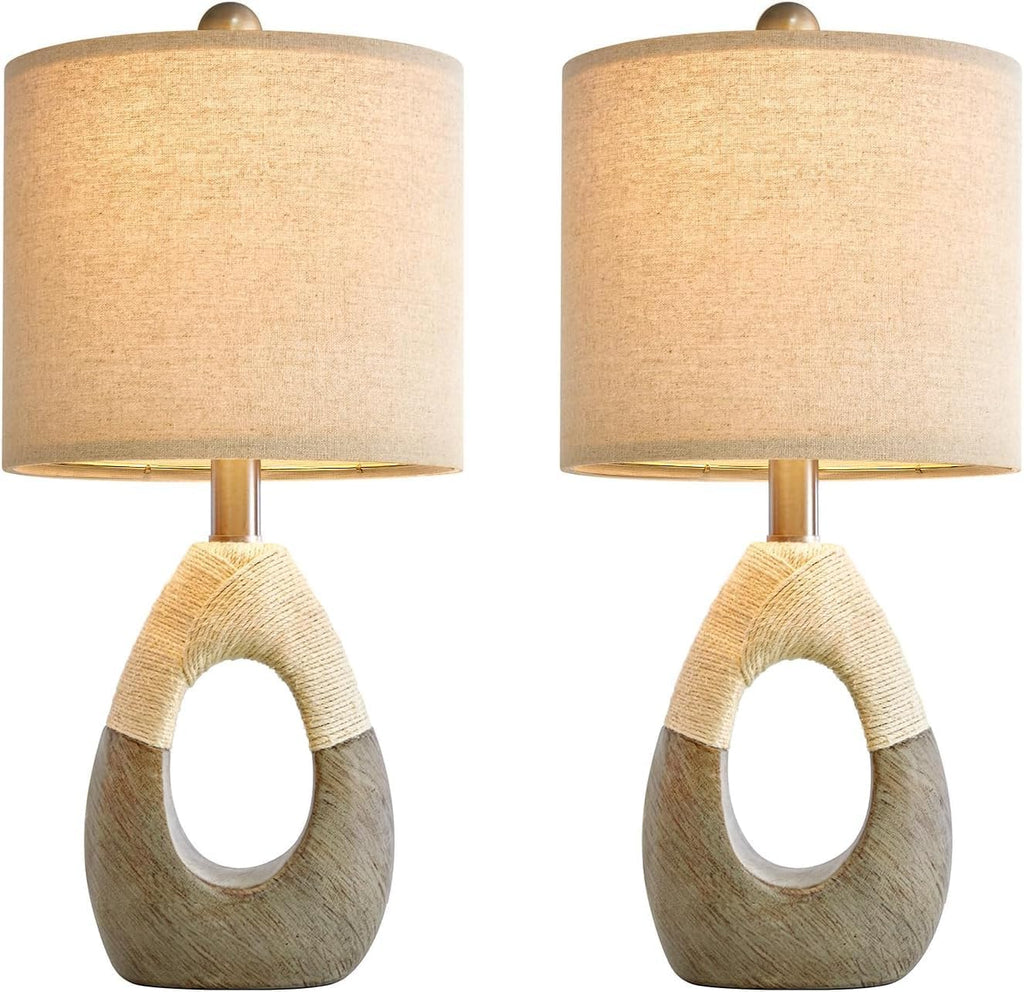 OYEARS 19” Boho Table Lamps Bedroom Living Room Set 2, Suitable for Small Space, Small Farmhouse RattanTable Lamp Rustic Egg Design Resin…