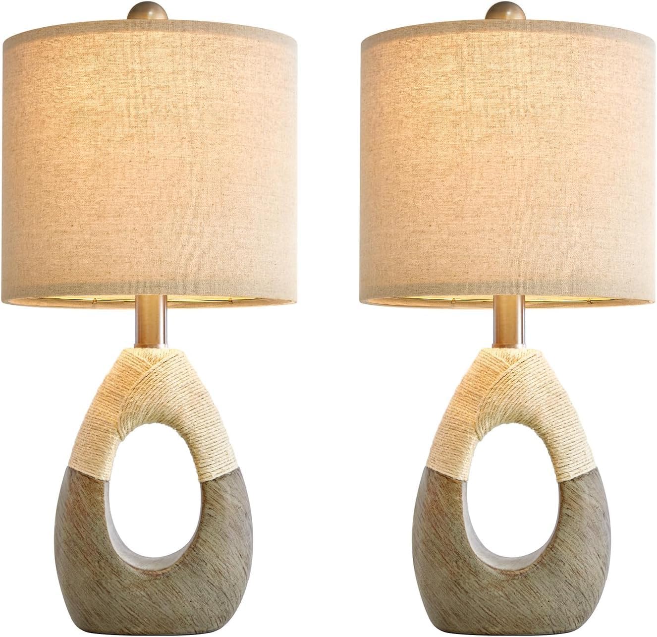 OYEARS 19” Boho Table Lamps Bedroom Living Room Set 2, Suitable for Small Space, Small Farmhouse RattanTable Lamp Rustic Egg Design Resin…