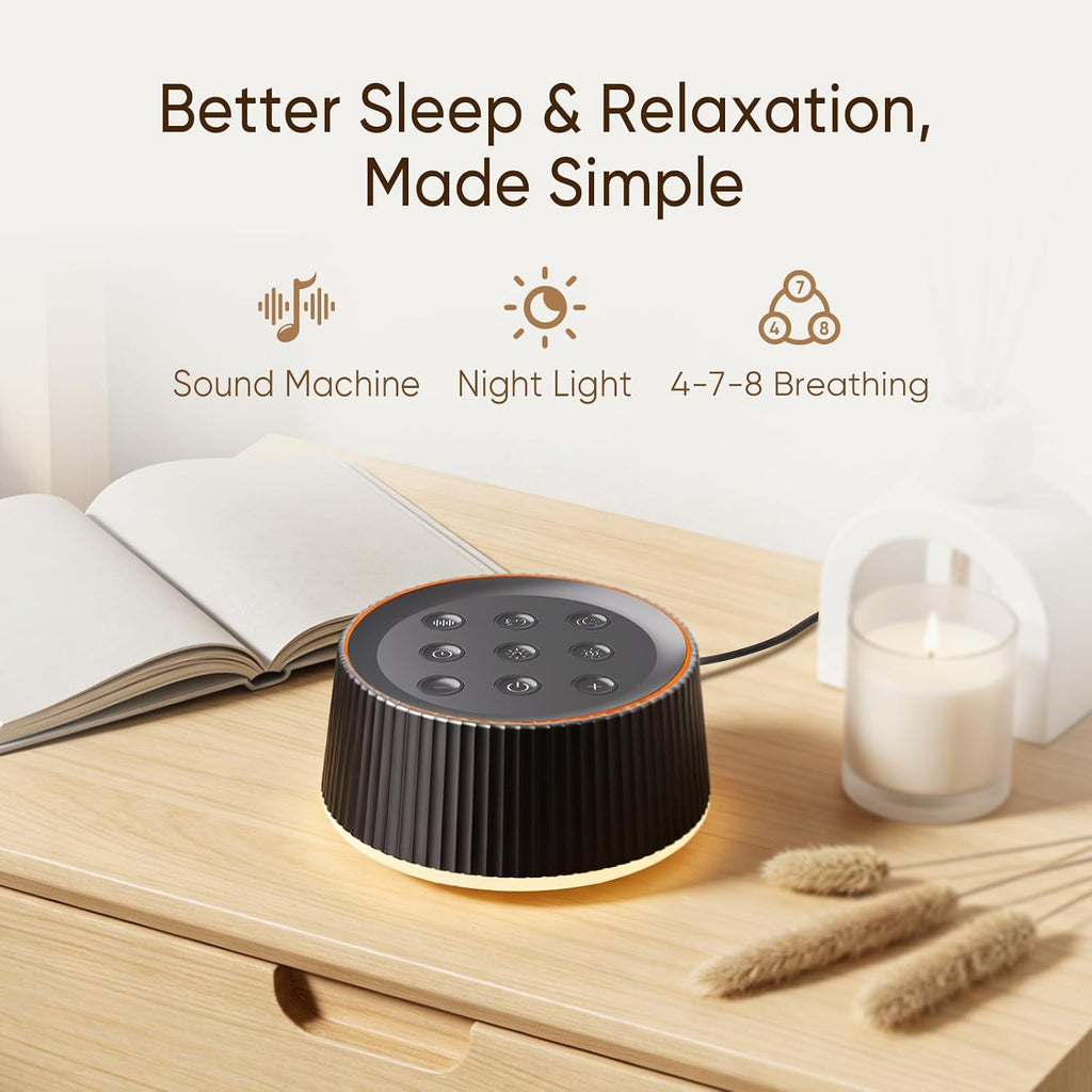 Kipcush® Noise Machine, White Noise Sound Machine for Baby & Adults, 26 Soothing Sounds, 8 Night Light Colors, Tap Control