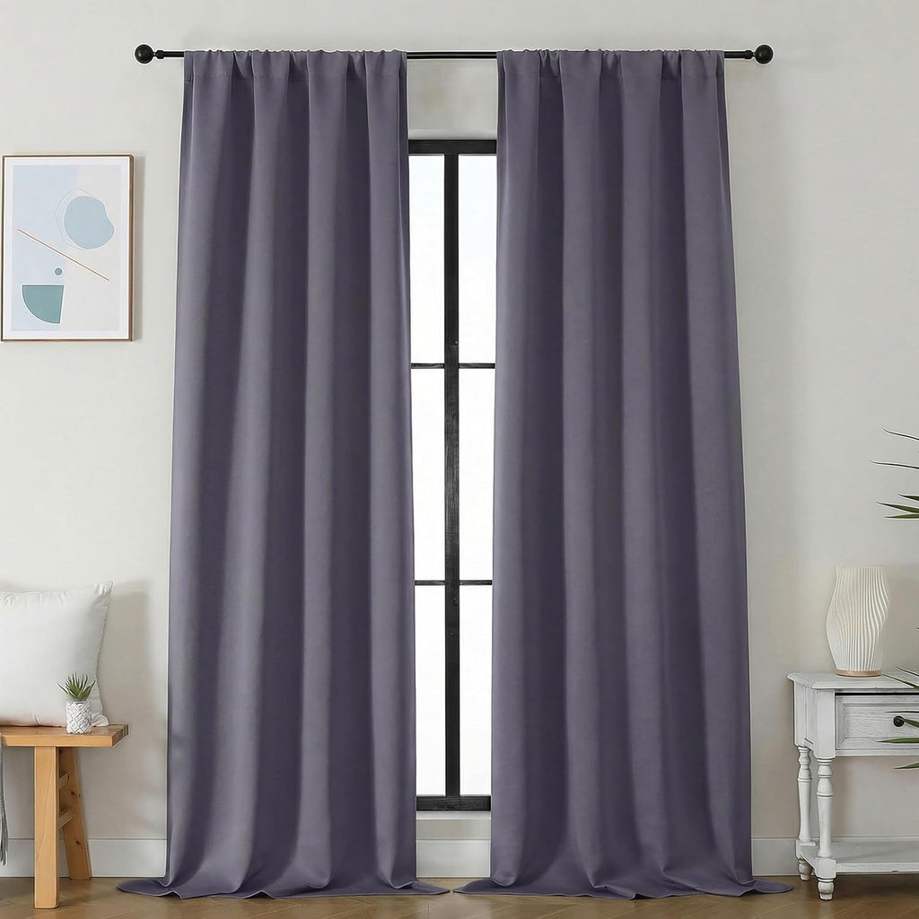 Simplebrand Ava Greyish Purple Blackout Curtains for Bedroom 96 Inches Long 2 Panels, Solid Thermal Insulated, Energy Saving Nursery Window…