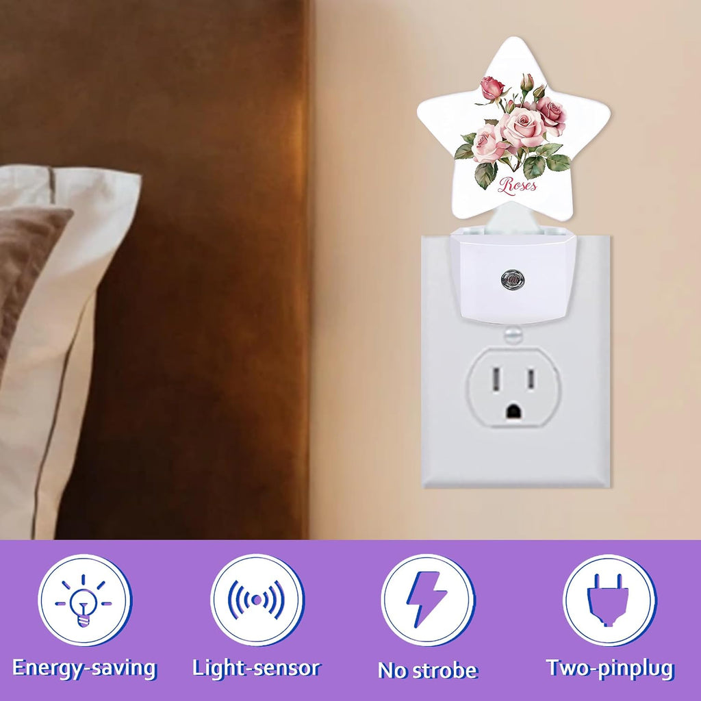 Night Lights Plug Into Wall Decorative, Retro Rose Flower Nightlights for Kids Bedroom, Pink Floral Energy Efficient Dusk-to-Dawn Sensor…