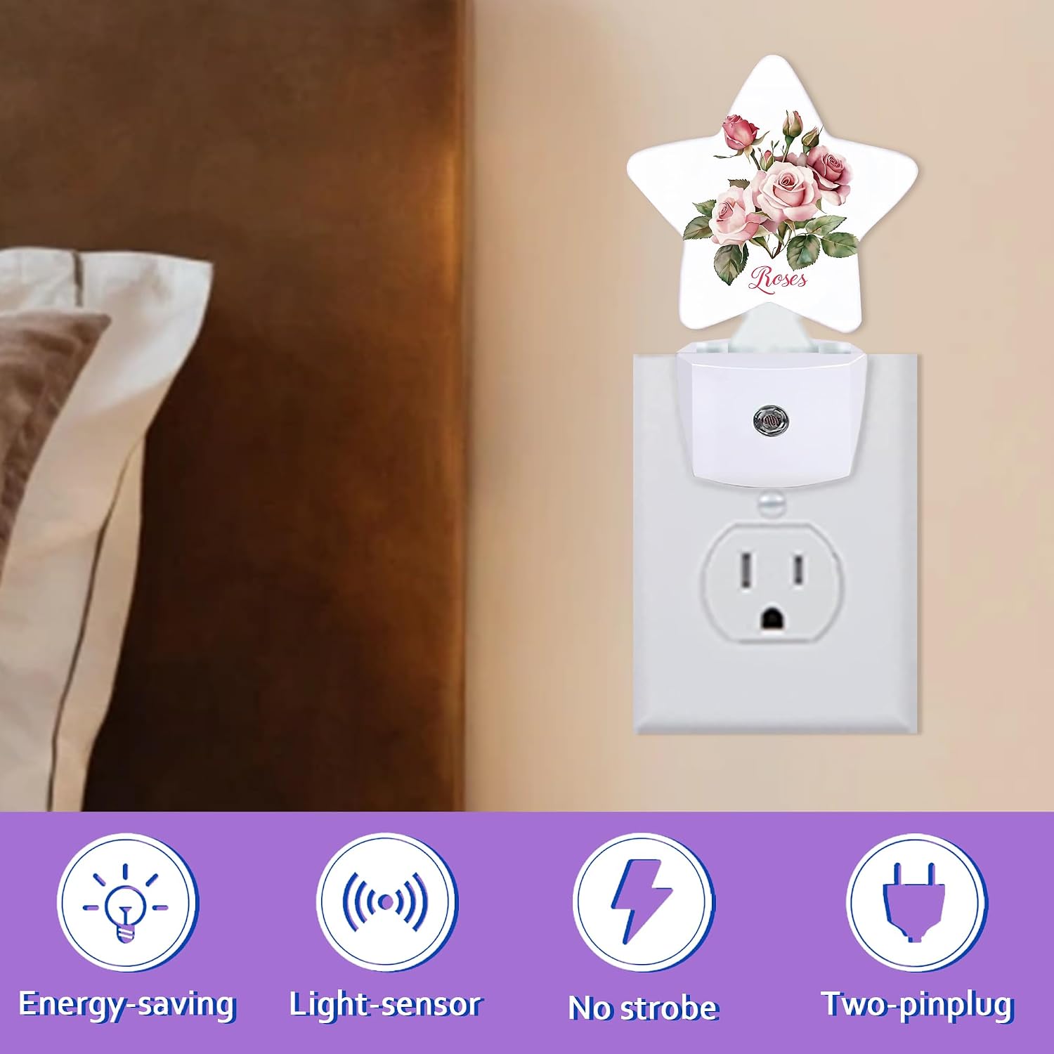 Night Lights Plug Into Wall Decorative, Retro Rose Flower Nightlights for Kids Bedroom, Pink Floral Energy Efficient Dusk-to-Dawn Sensor…