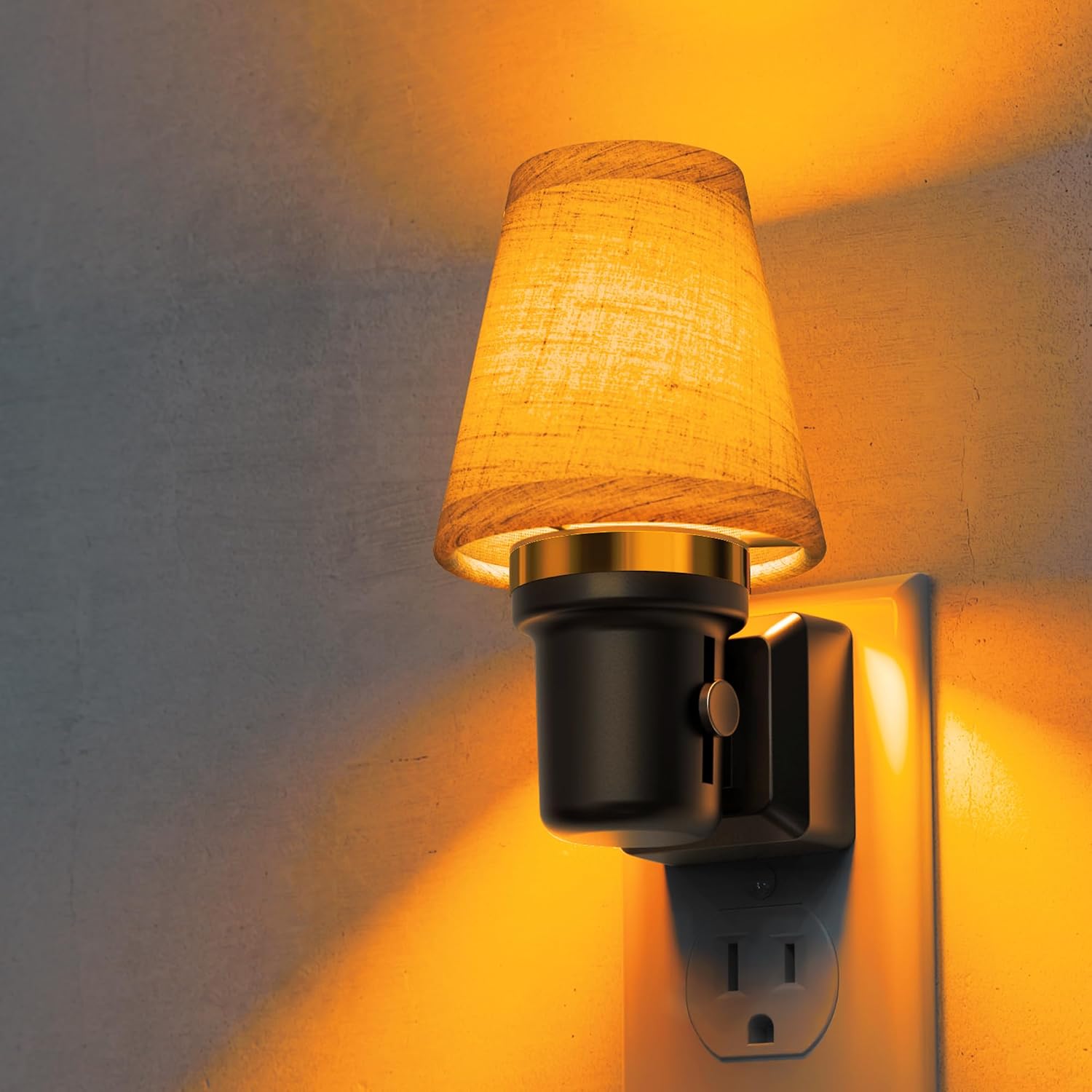 L LOHAS LED Night Lights Plug into Wall, Linen Fabric Round Platform Decor Night Light, Dusk to Dawn Sensor Vintage Nightlight, Amber…