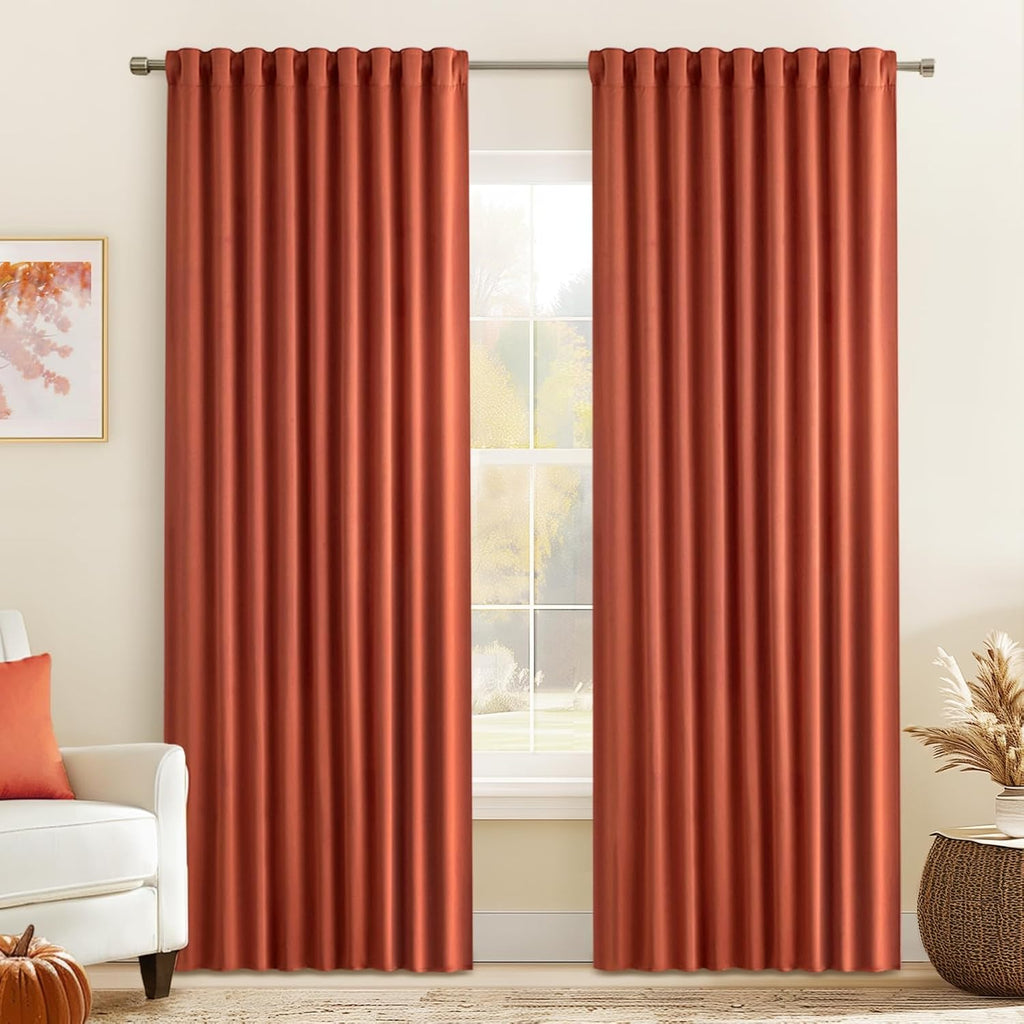 Miulee Back Tab Burnt Orange Blackout Curtains 90 Inch Long 2 Panels Set for Living Room Bedroom, Fall Terracotta Rod Pocket/Pinch Pleated…