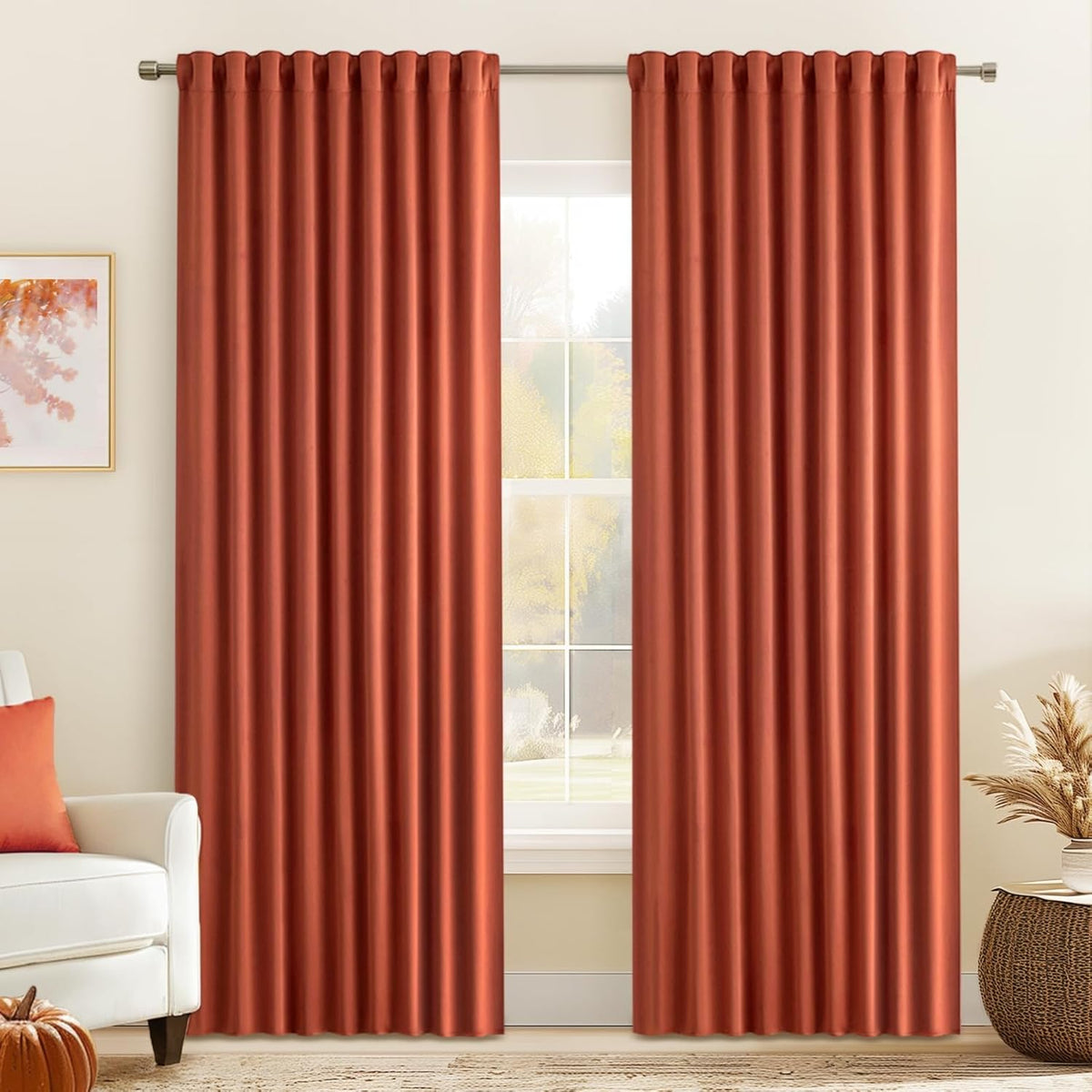 Miulee Back Tab Burnt Orange Blackout Curtains 84 Inch Length 2 Panels Set for Living Room Bedroom, Fall Terracotta Rod Pocket/Pinch Pleate…