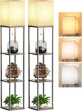 Floor Lamp with Shelves for Living Room 2 Pack Oak Gray, Shelf Floor Lamp with 3 CCT LED Bulb, Corner Display Standing Column Lamp…