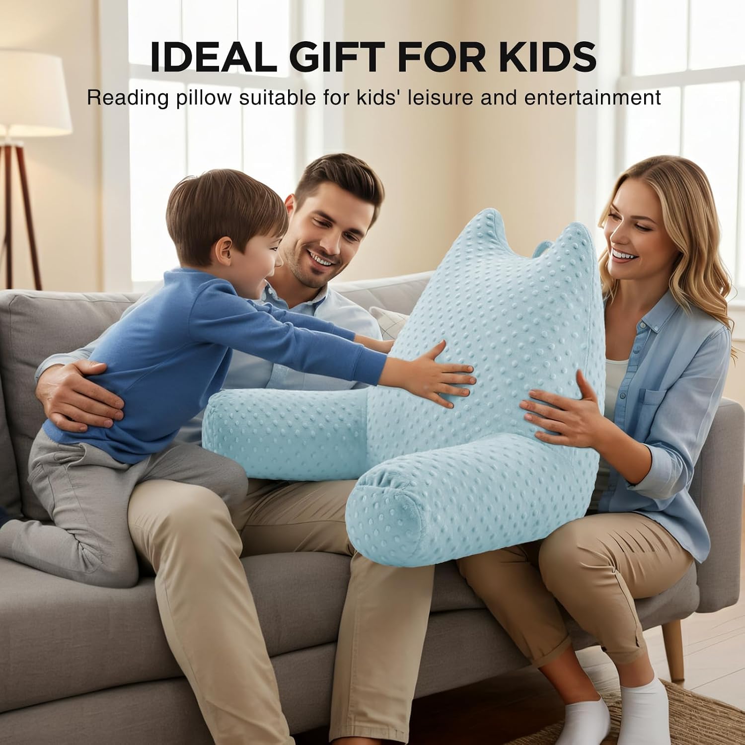 Reading Pillow for Kids Sitting in Bed Couch Adult, Back Pillow for Bed Sitting Up, Back-Rest Support Cushion with Pockets and Arms…