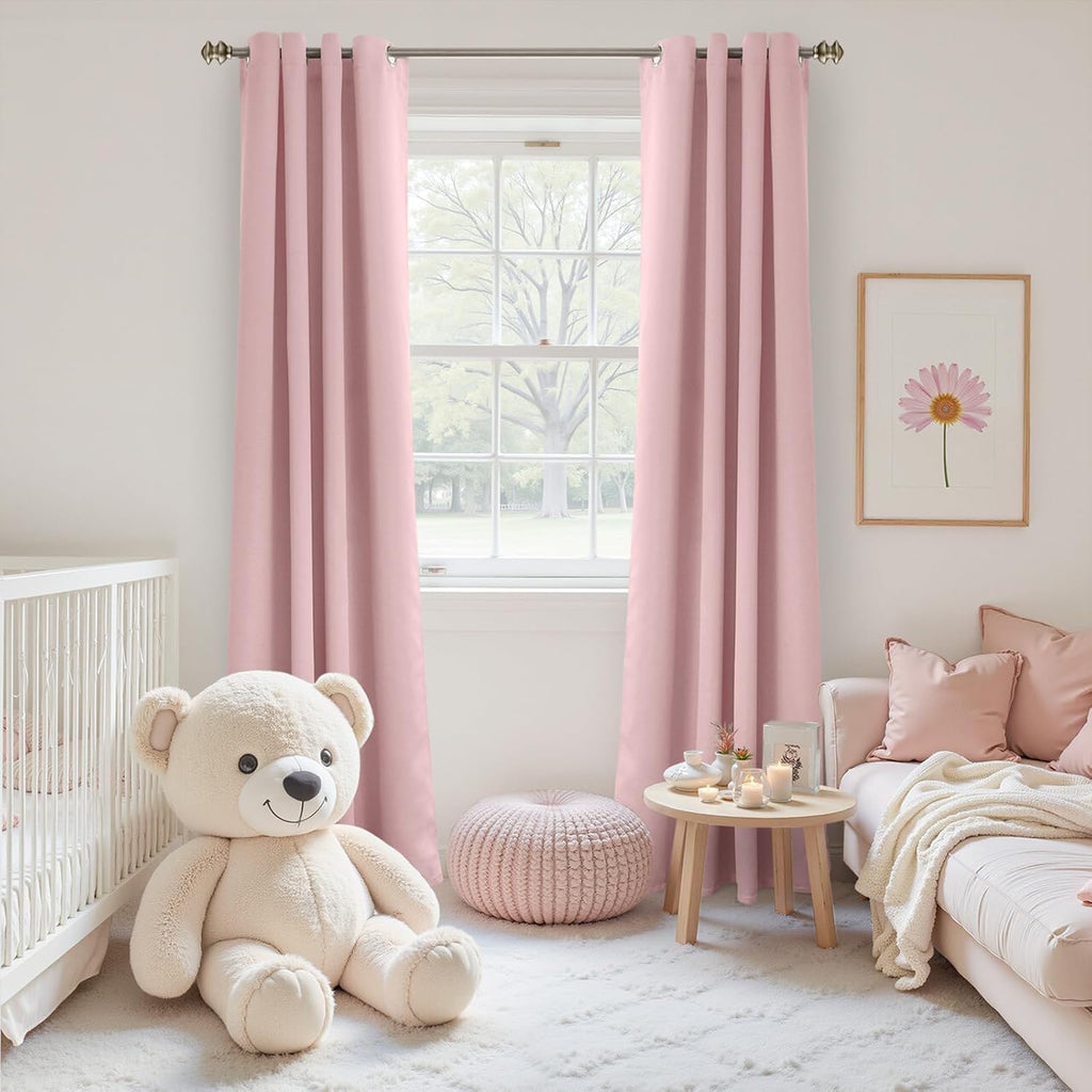 YoungsTex Light Pink Room Darkening Curtains 84 Inch Length for Kids Girl Bedroom - Thermal Insulated with Grommet Blackout Drapes for Livi…