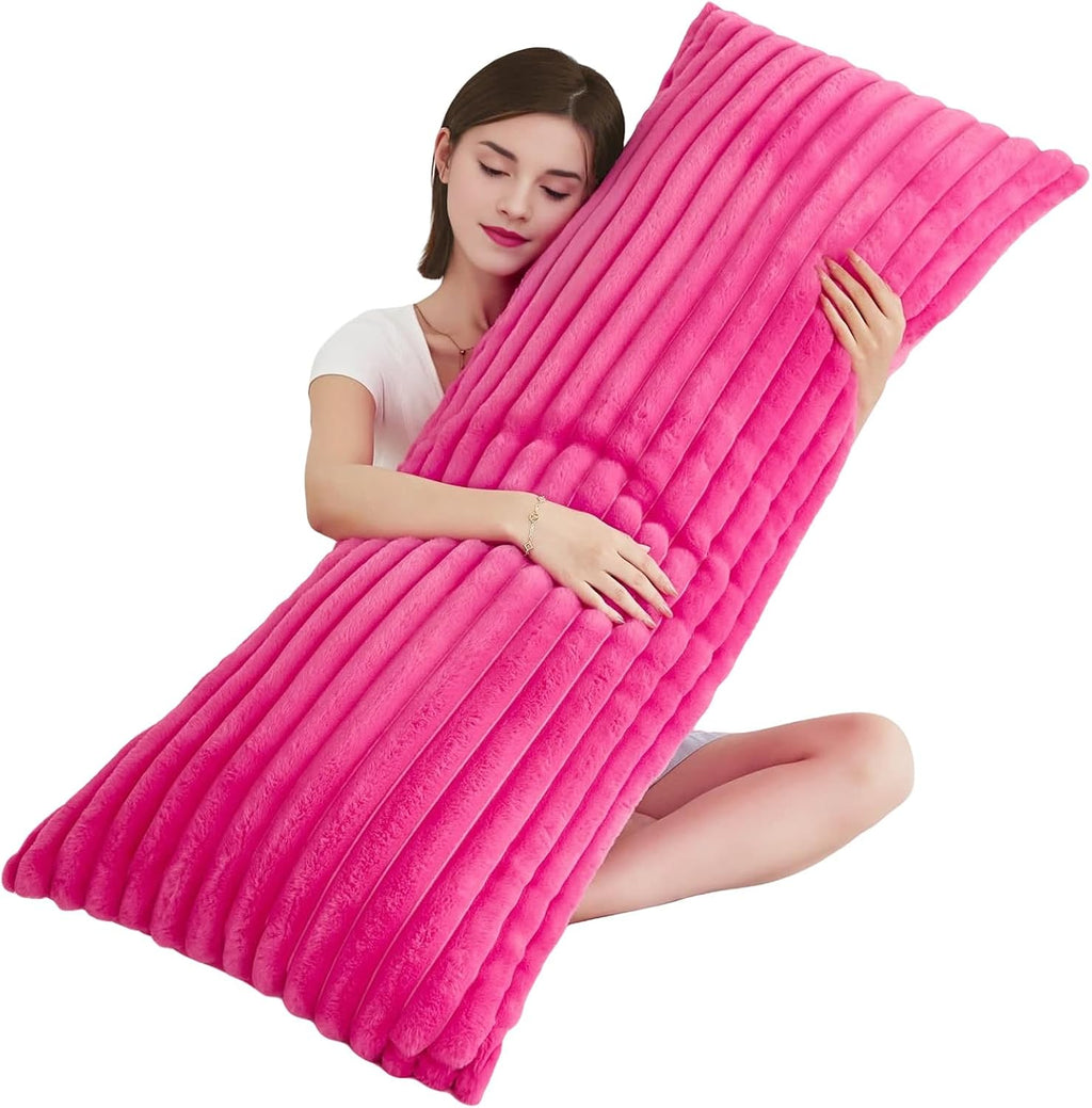 Memfydu Full Body Pillow with Fluffy Stripe Faux Fur Removable Cover, Long Bed Pillow Adult 20x54 Inches for Side Sleeper and Pregnancy, Ho…