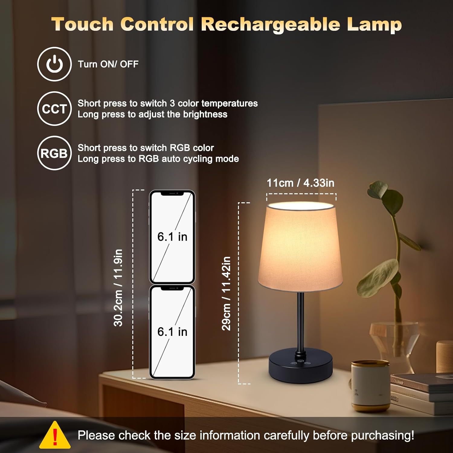 Wowag Small Cordless Table Lamp,5000mAh Rechargeable Battery Operated Desk Lamp,3 Colors & 7 RGB Stepless Dimmable, Portable Touch…