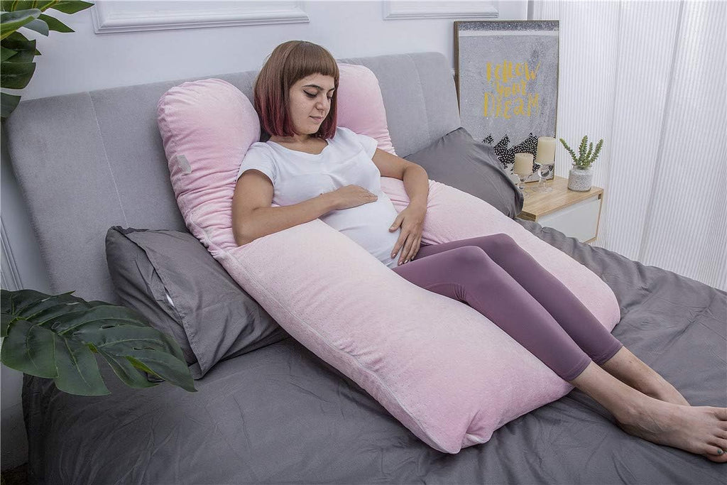 Moonpine MOON PINE Pregnancy Pillow, U Shaped Full Body Pillow for Maternity Support, Sleeping Pillow with Cover for Pregnant Women (Pink)…