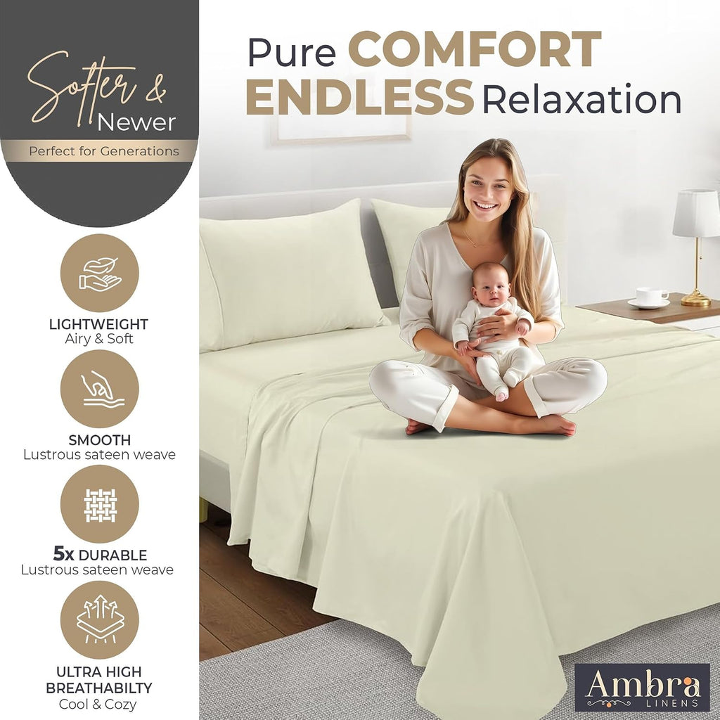 Ambra Linens 100% Organic Cotton Sheets for Full Size Bed - 4 PC Organic Full Size Sheets Set - Soft, Comfy, Breathable & Cooling - 16” Dee…